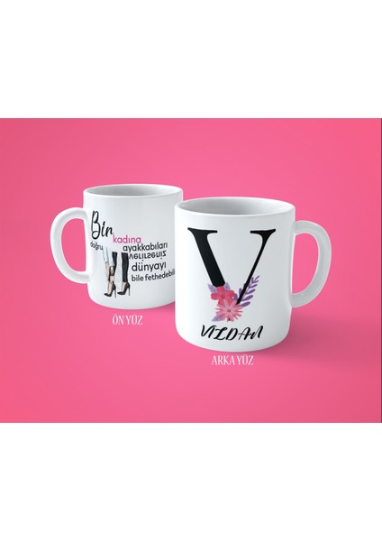 Kadınlar Gününe Özel V Harfli Isimli Baskılı Kupa Bardak