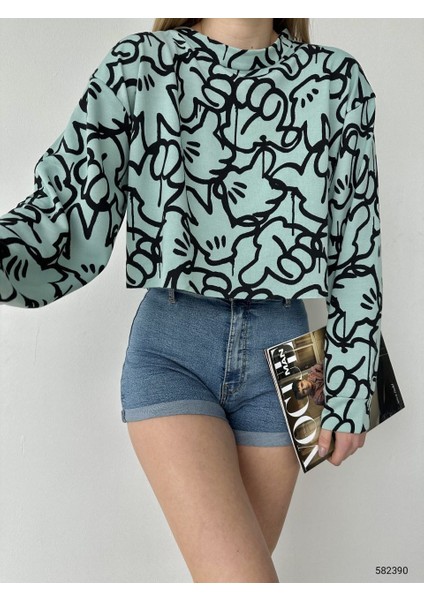 2 Iplik Crop Oversize Kadın Sweatshirt