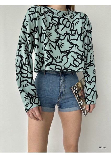 2 Iplik Crop Oversize Kadın Sweatshirt modelleri