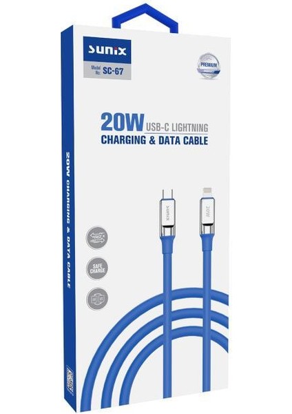 20W Usb-C Lightning Şarj ve Data Kablosu Mavi Sc-67