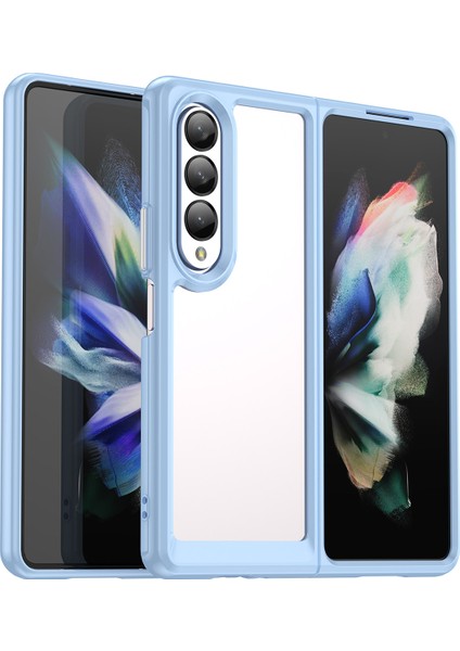 Samsung Galaxy Z Fold 3 5g Için Şeffaf Pc Arka Tpu Tampon Telefon Kılıfı - Mavi (Yurt Dışından)