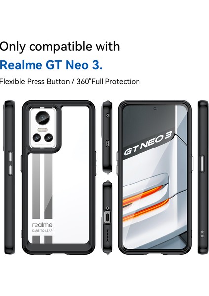 Realme Gt Neo 3 Için Şeffaf Pc Arka Tpu Tampon Telefon Kılıfı - Siyah (Yurt Dışından) fiyatları
