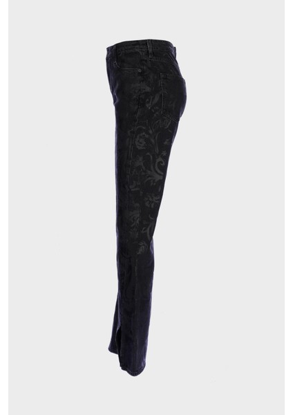 Aurora Antrasit Yüksek Bel Çiçek Desen Baskılı Yırtmaçlı Flare Jean Pantolon C 4528-052 fırsatları