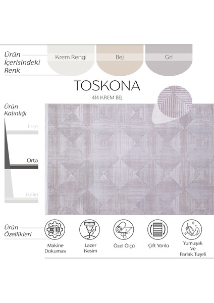 Toskona 414 Krem Bej Salon Halısı Lazer Kesim Koridor Halısı Kesme Halı Yolluk Yatak Odası Halısı fiyatları