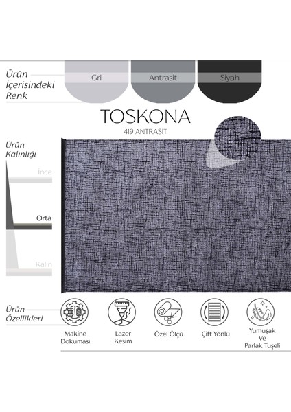 Toskona 419 Antrasit Salon Halısı Lazer Kesim Koridor Halısı Kesme Halı Yolluk Yatak Odası Halısı fiyatları