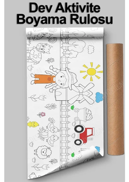 Çiftlik Temalı Dev Boy Boyama Kağıdı - Farm Kids Coloring Roll - Jumbo Painting Paper Roll For Kids