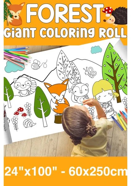 Orman Temalı Dev Boy Boyama Kağıdı - Forest Kids Coloring Roll - Giant Painting Paper Roll For Kids