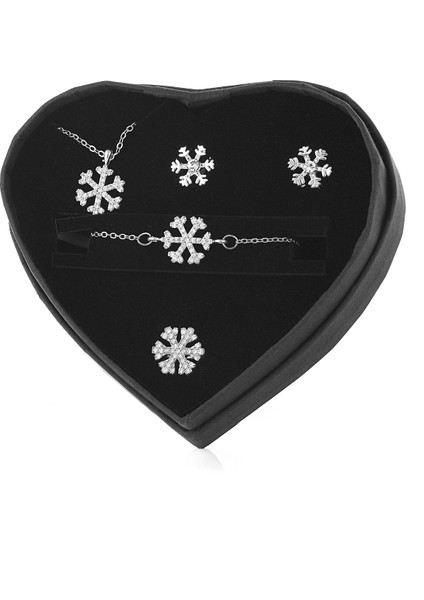 Gümüş Kaplama Kar Tanesi Kolye Küpe Bileklik Yüzük Özel Yılbaşı Kutusunda Hediye Set PS3306 modelleri