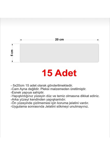 Dekoratif Tuğla Desenli Gümüş Pleksi 15 Adet 5X20CM Kendinden Yapışkanlı