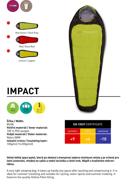 Impact -10'c Ultralight Uyku Tulumu - 195L, Yeşil modelleri