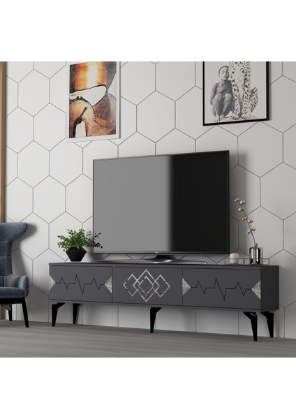 Zerka Concept Tempo Tv Sehpası Tv Ünitesi Antrasit Gümüş