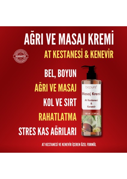 Ağrı Kremi, At Kestanesi ve Kenevir Içeren Masaj Kremi 100 ml