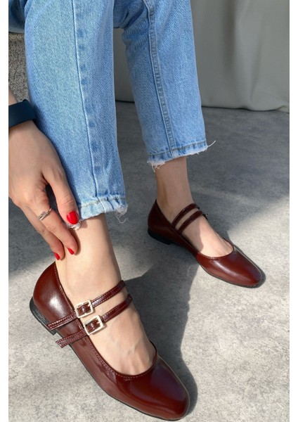 Kadın Rola Babet Ayakkabı - Bordo-Rugan