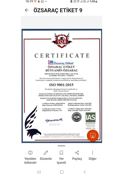 Eco Termal 40*57 Terazi Etiketi 5 Rulo 2500 ADETTIR (1 Rulo 500 Sarım)