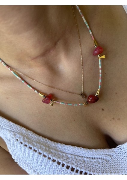 Doğal Taşlı Kırmızı Bordo Boncuk Kolye fiyatları