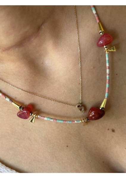 Doğal Taşlı Kırmızı Bordo Boncuk Kolye modelleri