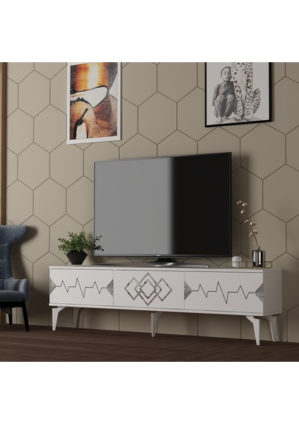 Zerka Concept Tempo Tv Sehpası Tv Ünitesi Beyaz Gümüş