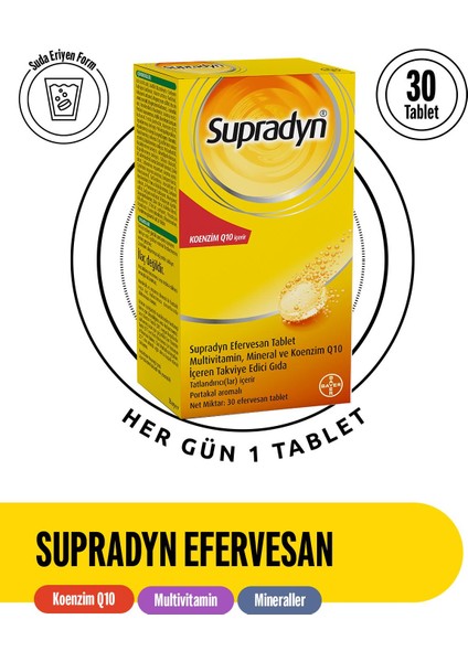 30 Efervesan Tablet | Koenzim Q10, Multivitamin ve Mineral İçeren Takviye Edici Gıda