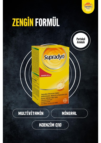 30 Efervesan Tablet | Koenzim Q10, Multivitamin ve Mineral İçeren Takviye Edici Gıda