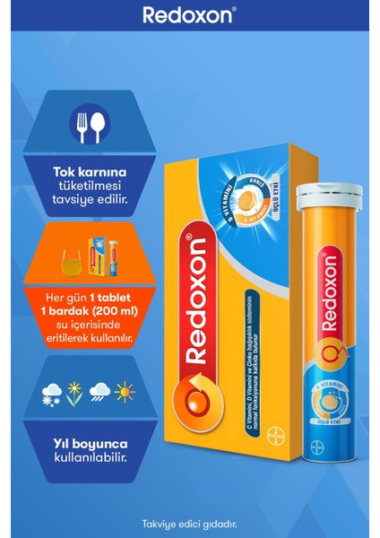 Üçlü Etki 30 Efervesan Tablet I 1000 mg C Vitamini, D Vitamini ve Çinko İçeren Takviye Edici Gıda