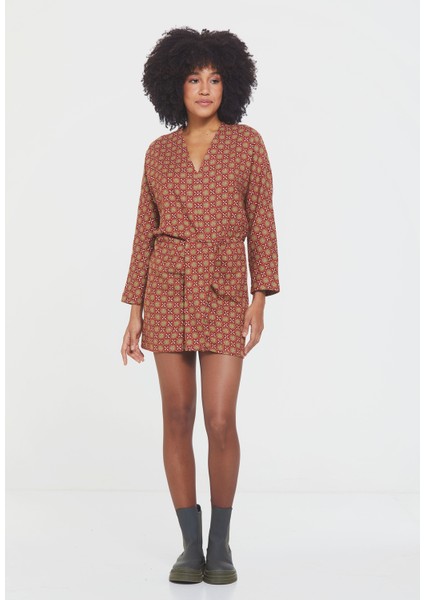 Etek Önü Detaylı Mini Boy Bohem Elbise Kahverengi fiyatları