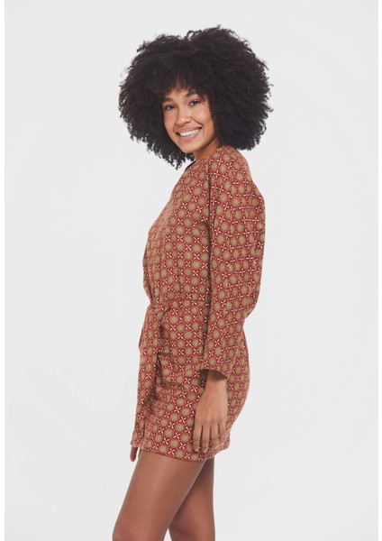 Etek Önü Detaylı Mini Boy Bohem Elbise Kahverengi modelleri