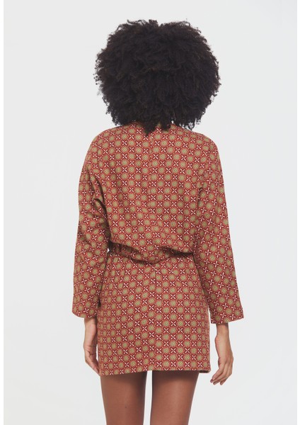 Etek Önü Detaylı Mini Boy Bohem Elbise Kahverengi fırsatları