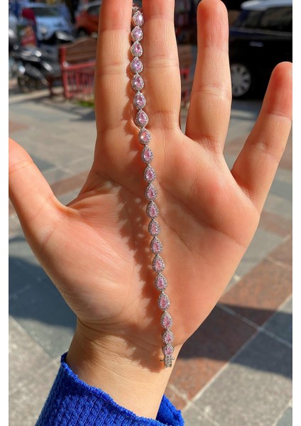 Gümüş Pembe Damla Taşlı Bileklik DY56E23 fiyatları