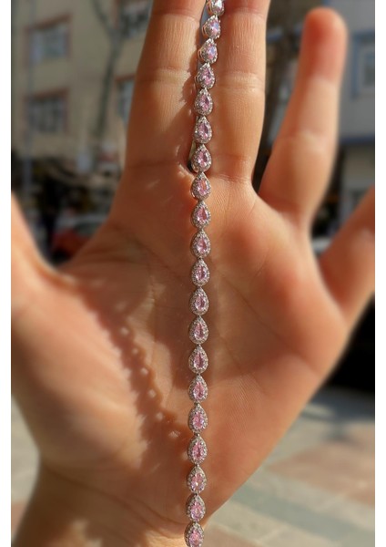 Gümüş Pembe Damla Taşlı Bileklik DY56E23 modelleri