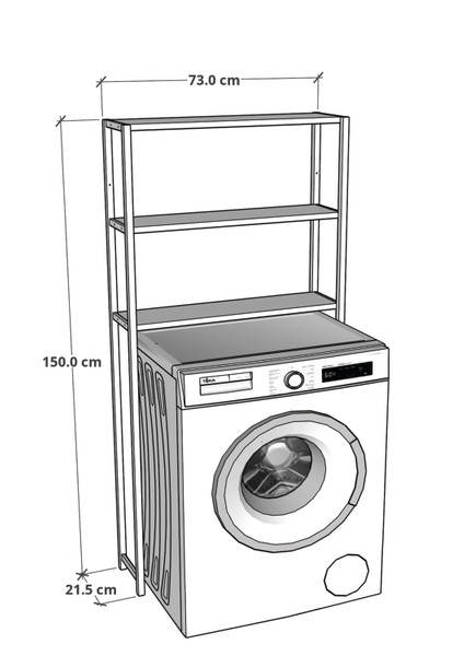 Furnature Design Çamaşır Makinası Üstü 3 Raflı Banyo Düzenleyici Wc Klozet Üstü Raf Atlantik Çam