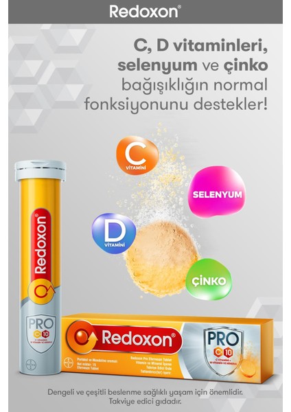 Pro 15 Efervesan Tablet I 1000 C Vitamini, D Vitamini, Selenyum ve Çinkoya ek 7 Vitamin ve Mineral İçeren Takviye Edici Gıda