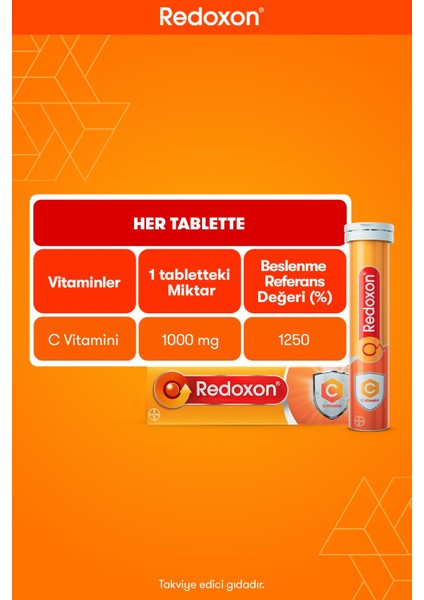 C Vitamini 15 Efervesan Tablet I 1000 mg C Vitamini İçeren Takviye Edici Gıda