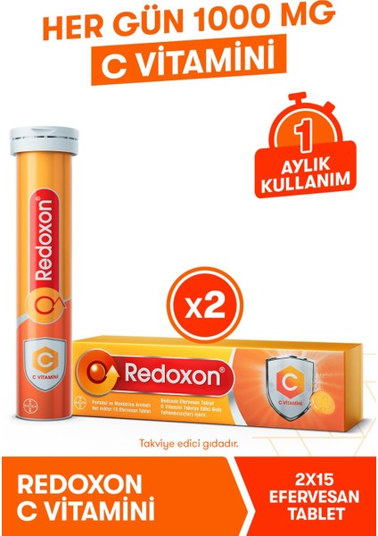 C Vitamini 15 Efervesan Tablet 2li Paket I 1000 Mg C Vitamini Içeren Takviye Edici Gıda