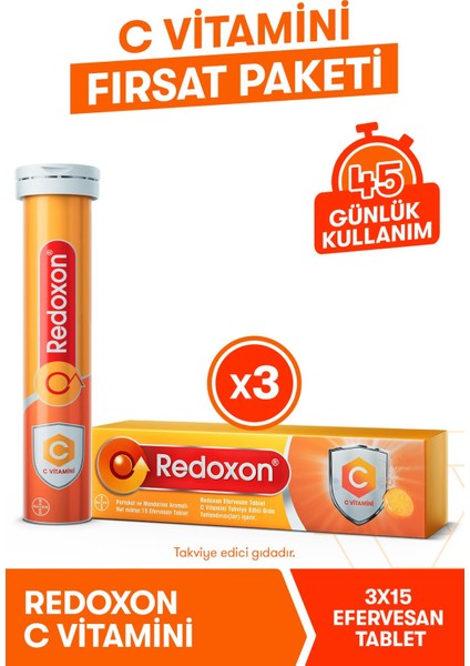 C Vitamini 15 Efervesan Tablet 3li Paket I 1000 Mg C Vitamini Içeren Takviye Edici Gıda