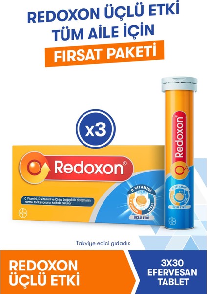 Üçlü Etki 3x30 Efervesan Tablet (Fırsat Paketi) I 1000 Mg C Vitamini, D Vitamini Ve Çinko Içeren Takviye Edici