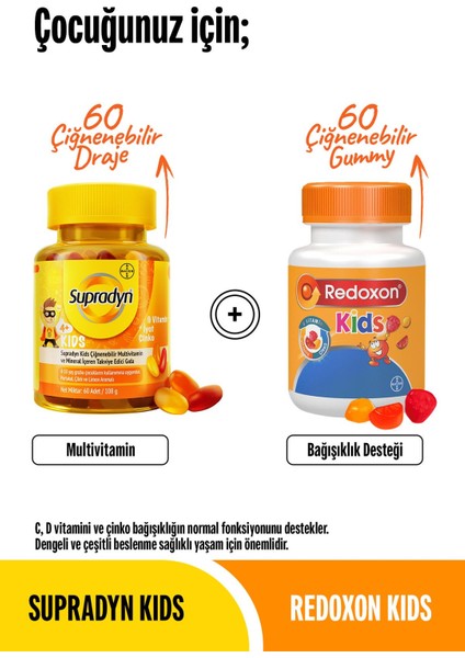 Kids+ Redoxon Kids 60x2 Çiğnenebilir Draje