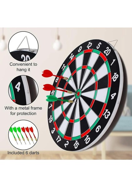 Orta Boy Dart Seti 36 CM Çift Taraflı Dart Hedef Tatası 6 Oklu