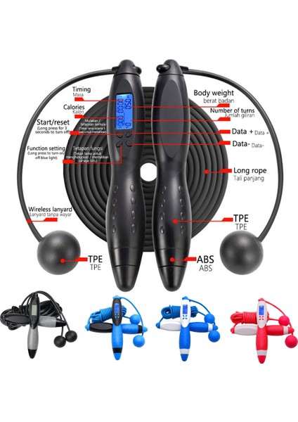 Siyah Mavi Tarzı Ip Atlama Ipi Elektronik Ip Atlama Ipi Yetişkinler Dijital Sayma Ip Atlama Kordonu Kapalı Açık Hava Fitness Aleti, Siyah (Yurt Dışından)