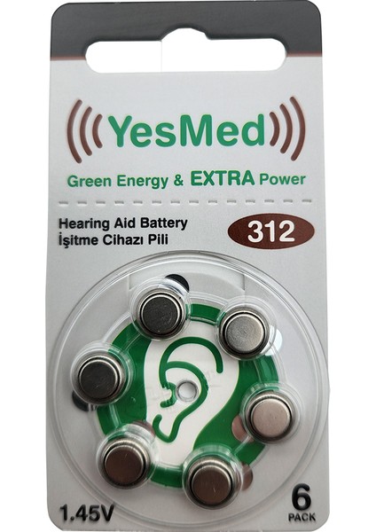 Extra Power 312 Numara Işitme Cihazı Pili (1 Paket = 6 Adet Pil) + Hediye Işitme Cihazı Pil Ölçer 1 Adet