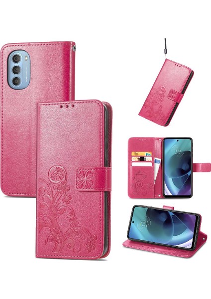 Motorola Moto G51 Deri Kılıf Dört Yapraklı Yonca Kapak Kapak Kısa (Yurt Dışından) modelleri