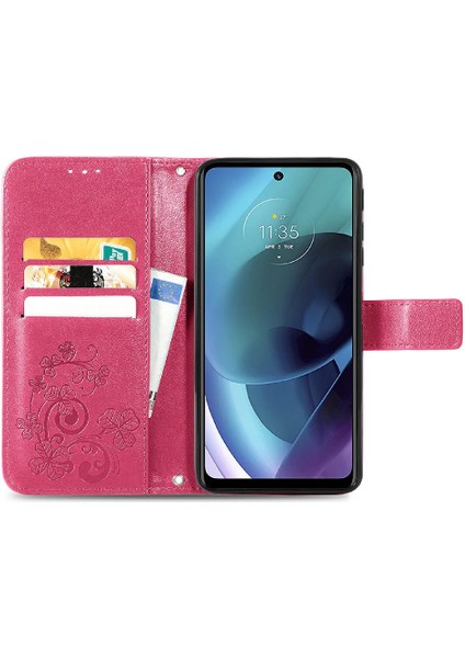 Motorola Moto G51 Deri Kılıf Dört Yapraklı Yonca Kapak Kapak Kısa (Yurt Dışından) indirimleri