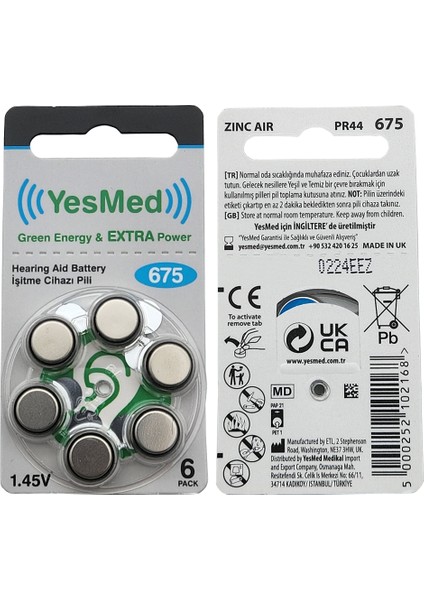 Extra Power 675 Numara Işitme Cihazı Pili (10 Paket x 6 Adet = 60 Adet Pil)