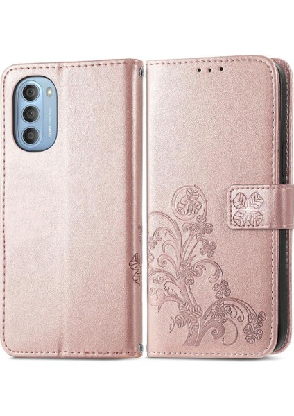 Motorola Moto G51 Deri Kılıf Dört Yapraklı Yonca Kapak Kapak Kısa (Yurt Dışından)