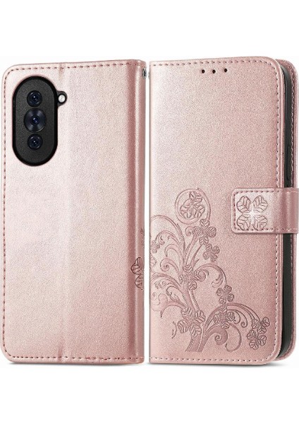 Huawei Nova 10 Için Kılıf Kısa Kayış Deri Kılıf Dört Yapraklı Yonca Flip (Yurt Dışından)