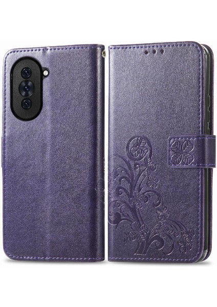 Huawei Nova 10 Için Kılıf Kısa Kayış Deri Kılıf Dört Yapraklı Yonca Flip (Yurt Dışından)