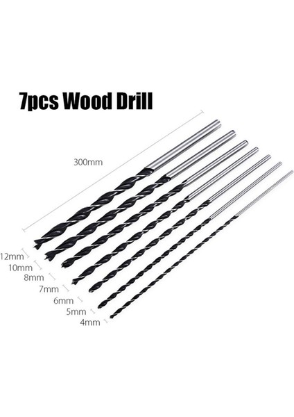 7 Adet x Uzun Ahşap Matkap Ucu Seti 4mm 5mm 6mm 7mm 8mm 10MM 12MM x 300MM Brad Noktası (Yurt Dışından)