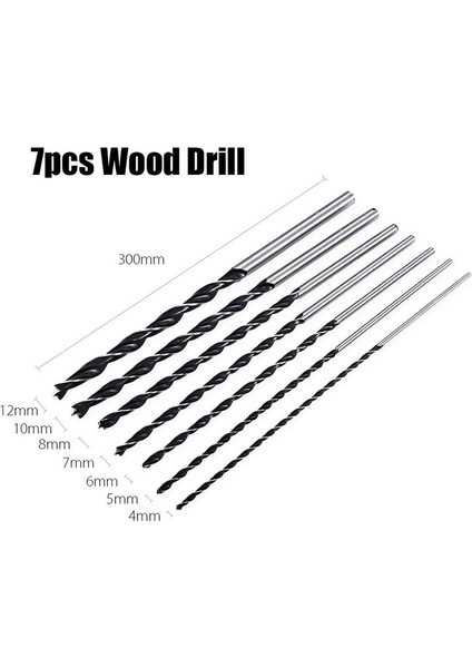 7 Adet x Uzun Ahşap Matkap Ucu Seti 4mm 5mm 6mm 7mm 8mm 10MM 12MM x 300MM Brad Noktası (Yurt Dışından) fiyatları