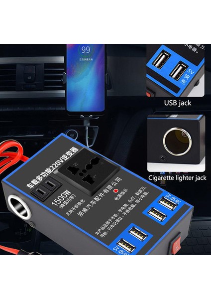 1500W Araba Güç Çevirici 12V 24V Için 220V Araba Cep Telefonu USB Şarj Kamyon Ev Soketi Otomatik Şarj Cihazı Dönüştürücü Adaptör Jessica (Yurt Dışından)