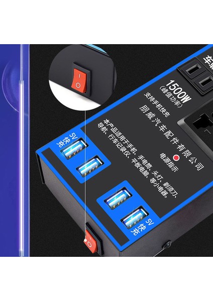 1500W Araba Güç Çevirici 12V 24V Için 220V Araba Cep Telefonu USB Şarj Kamyon Ev Soketi Otomatik Şarj Cihazı Dönüştürücü Adaptör Jessica (Yurt Dışından)