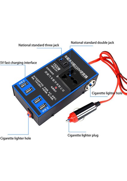 1500W Araba Güç Çevirici 12V 24V Için 220V Araba Cep Telefonu USB Şarj Kamyon Ev Soketi Otomatik Şarj Cihazı Dönüştürücü Adaptör Jessica (Yurt Dışından)